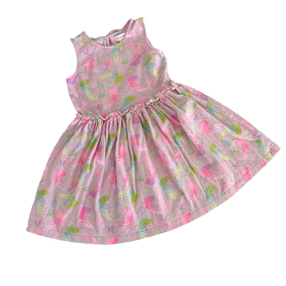Tommy Bahama Girls' 7 Sleeveless Mermaid Pink Print Summer Knit Dress Bow